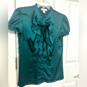 Loft tuxedo silky shirt size XS in emerald